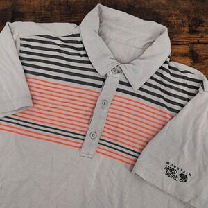 Mountain Hardwear Polo Men Small Gray Orange Striped Pullover Shirt‎ Lightweight